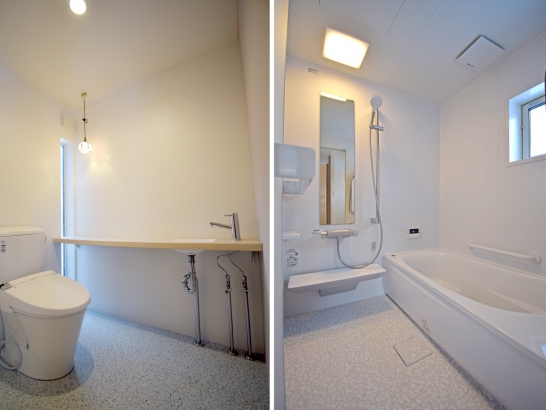 白で統一されたシンプルなトイレ・お風呂 有限会社 吉田建築の施工事例 「SE構法」で叶える、ライフスタイルにフィットし続けるいえ thumbnail