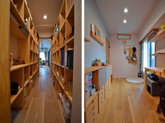 大容量の本を収納できる書庫と洋室 有限会社 吉田建築の施工事例 【マンションリノベーション】和のデザインが巧みに溶け込んだ、猫と暮らす住まい