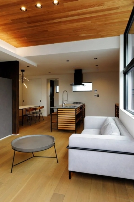 LDK es ARCHITECT株式会社の施工事例 デザインと暮らしやすさを追求した、 2階リビングの家