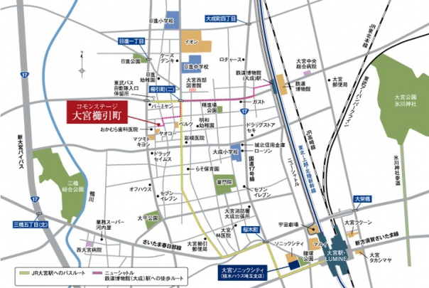 便利な施設が身近に揃う暮らしやすい立地です。JR「大宮」駅へは自転車12分。
徒歩4分の東武バス「自衛隊入口」バス停からのバス利用も便利です。